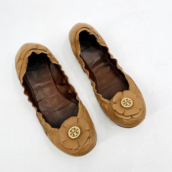 Tory Burch Tan Brown Scrunch Ballet Flats - Picture 1 of 6